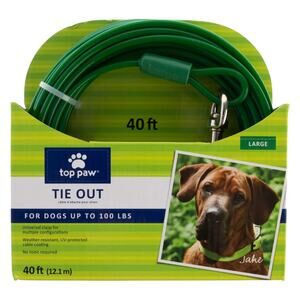 Top Paw 40' Dog Tie Out Green Large Adjustable For Dogs Up to 100lbs Outdoor NWT